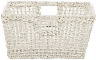 GINGER BIRCH STUDIO White Cotton Bohemian Storage Basket with Handles