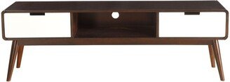 IGEMAN 59'' Espresso&White Contrast Look Christa TV Stand with Wood Tapered Leg TV Cabinet Entertainment Center