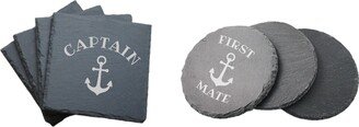 Boating Gifts Coaster Set Engraved - Captain First Mate With Anchor Slate Or Wood Husband, Wife, Christmas