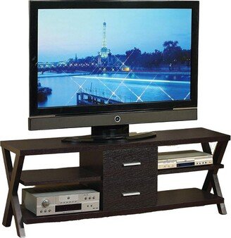 60W TV Stand with Four Shelves, Two Drawers, and X Base Design in Red Cocoa Finish