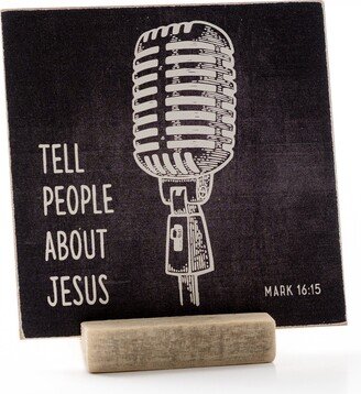 Tell People About Jesus | Wood Flat 4 X 4 Message Card With Stand Bible Scriptures Made in Usa