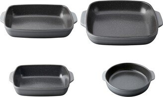 GEM Stoneware 4Pc Bakeware Set, Large & Small Rectangular Baking Dish with Round and Square Baking Dish