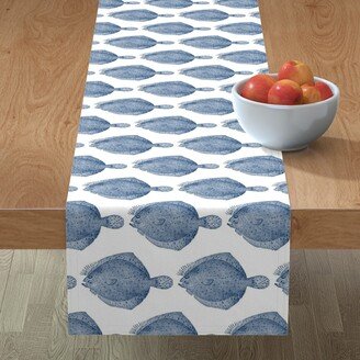 Table Runners: Vintage Flounder Fish Illustration - Blue And White Table Runner, 72X16, Blue