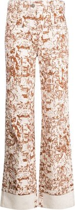 Nemy Renaissance-print high-rise wide-leg jeans