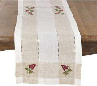 Saro Lifestyle Embroidered Table Runner with Grape Hemstitch Design