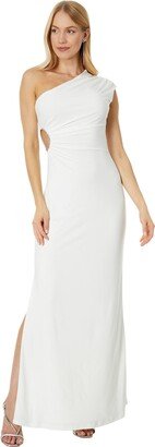 Women's One Shoulder Neck Rhinestone Trim Cut Out Gown