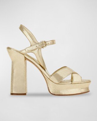 Sonya Metallic Ankle-Strap Platform Sandals