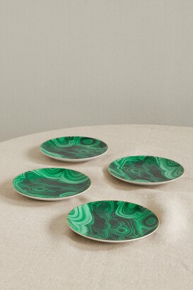 Malachite Set Of Four Porcelain Canapé Plates - Green
