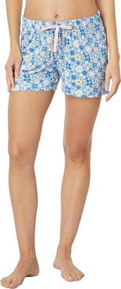 Dragonfly Floral Pattern Lightweight Sleep Shorts (Cornflower Blue) Women's Pajama