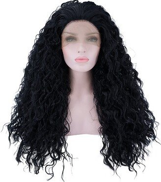 Unique Bargains Long Water Wave Lace Front Wigs for Women with Wig Cap 24 1PC Black