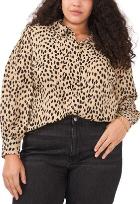 Plus Size Animal-Print Button-Down Blouse