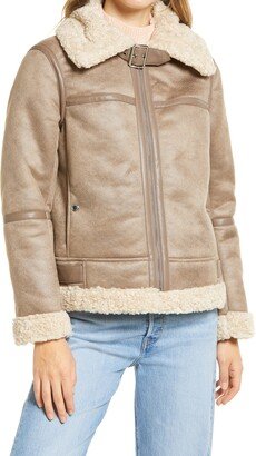 Short Faux Shearling Trim Aviator Jacket