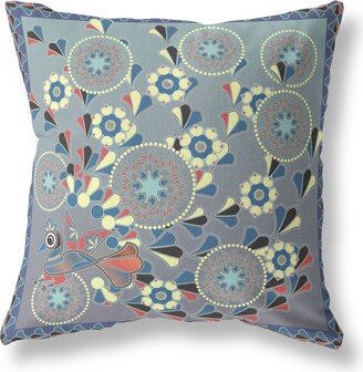 Amrita Sen Designs Amrita Sen Glory of Flowers Peacock Indoor Outdoor Pillow