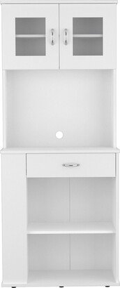 Kitchen Pantry Cabinet, Two Shelves, Double Door, One Drawer, Three Side Shelves -White-AA