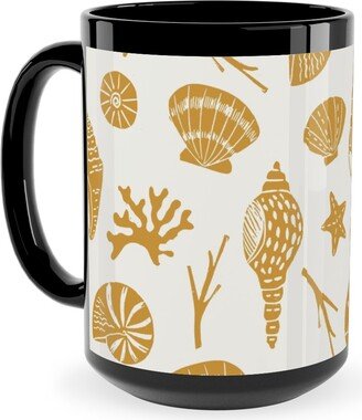 Mugs: Seashells - Gold Ceramic Mug, Black, 15Oz, Yellow