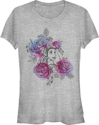 Junior's Beauty and the Beast Belle Floral Triangle T-Shirt - Athletic Heather - Medium