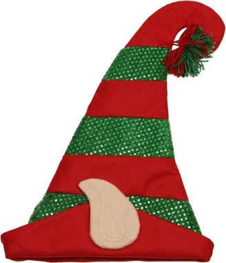 Northlight 22 Red and Green Striped Sequin Unisex Adult Christmas Elf Hat - One Size