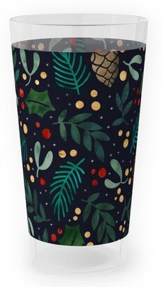 Outdoor Pint Glasses: Christmas Florals - Dark Green Outdoor Pint Glass, Green