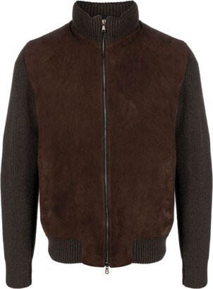 High-Neck Panelled Leather Jacket