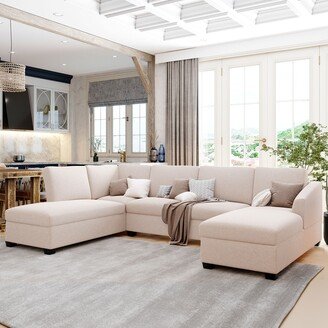 Modern U-Shape Sectional Sofa with Double Extra Wide Chaise - 117W×59D×33H