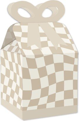 Big Dot Of Happiness Tan Checkered Party - Square Favor Gift Boxes - Bow Boxes - Set of 12 - Beige/khaki