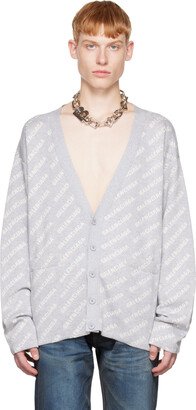 Gray & White Jacquard Cardigan