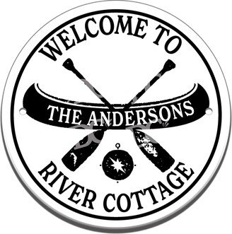 River Cottage Themed Ceramic House Welcome Circle Tile, Canoe Door Sign, Life Sign