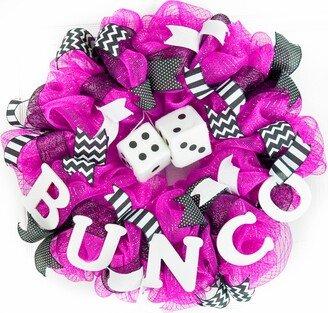 Bunco Wreath For Hosting Party, Pink Dice Host Decorations, Black, White, Game Night