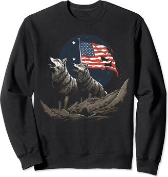 Wolf Howling Clothes Wolves Moon American Flag Howling Wolf Sweatshirt