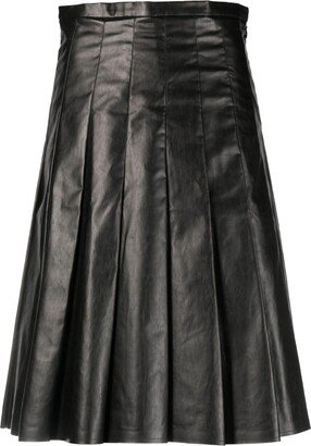 Pleated Faux-Leather Midi Skirt-AA