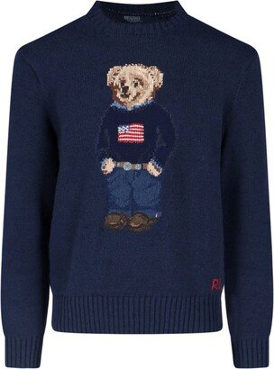 Bear Motif Crewneck Knitted Jumper