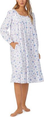 Cotton Rayon Flannel Waltz Gown (White Ground Floral) Women's Pajama