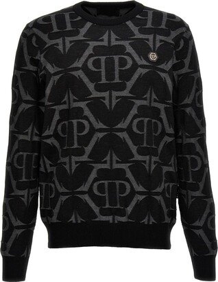 All-Over Logo Jacquard Crewneck Sweater