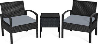 3PCS Patio Rattan Furniture Set Coffee Table Conversation Sofa Cushioned