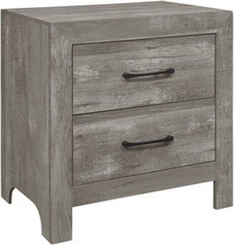 24 Inch Classic 2 Drawer Nightstand, Metal Handles, Rustic Gray Finish