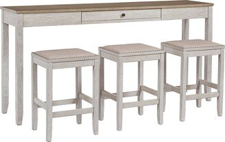 4 Piece Wooden Counter Height Table Set with Barstool, White and Brown