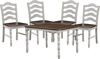 Kim 5 Piece Wood Dining Set, Turned Legs, Antique White, Weathered Oak