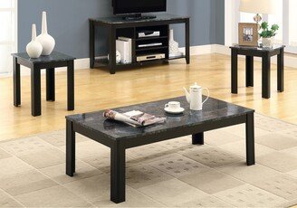 Monarch Specialties Black Grey Marble-Look Top Three Piece Table Set