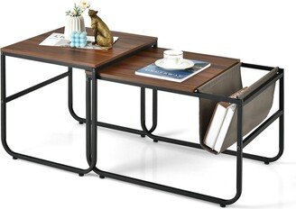 Nesting Coffee Table Set of 2 Industrial Stackable Side Table w/