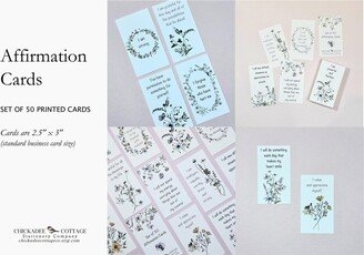 Affirmation Cards, Set Of 50 Printed Positive Thoughtful Gift, Mindfulness Wildflowers