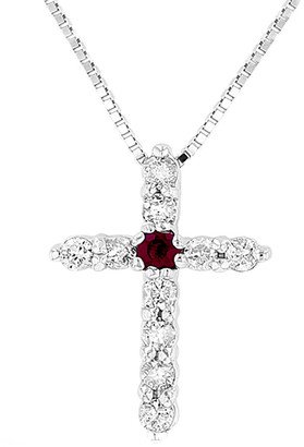 Suzy Levian 14K 0.18 Ct. Tw. Diamond & Ruby Cross Pendant Necklace