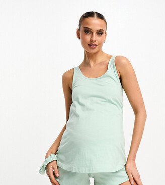 ASOS DESIGN Maternity exclusive mix & match cotton pajama tank top with scrunchie in sage
