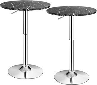 2PCS Round Pub Table Swivel Adjustable Bar Table w/Faux Marble - Black - See Details