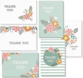 Best Paper Greetings 48-Pack Floral Blank Thank You Notes Greeting Cards with Envelopes Bulk Sets, 6 Designs, 4x6 In