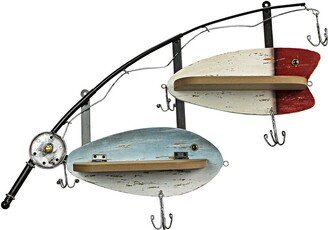 Chesapeake Bay Ltd 29 Inch Wood & Metal Fishing Pole Decorative Wall Shelf - 13 X 28.5 X 4.5 inches