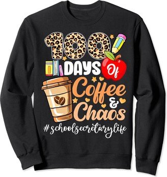 Leopard School Secretary Life 100 Days Of Coffee Chaos 100 Sweatshirt