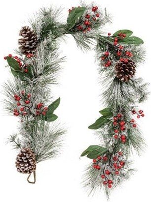 Snowy Long Needle Pine & Berry Garland - 5 feet long.