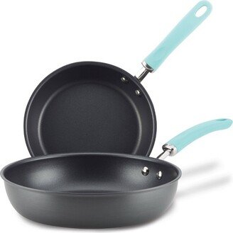 Create Delicious 2pc Hard Anodized Aluminum Frying Pan Set Blue Handles