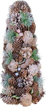 Northlight 16.5 Glittered Green and Brown Pinecone Berry Christmas Tree