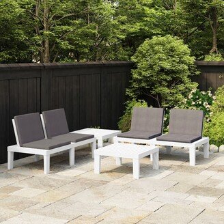 4 Piece Patio Lounge Set with Cushions Plastic White-AA